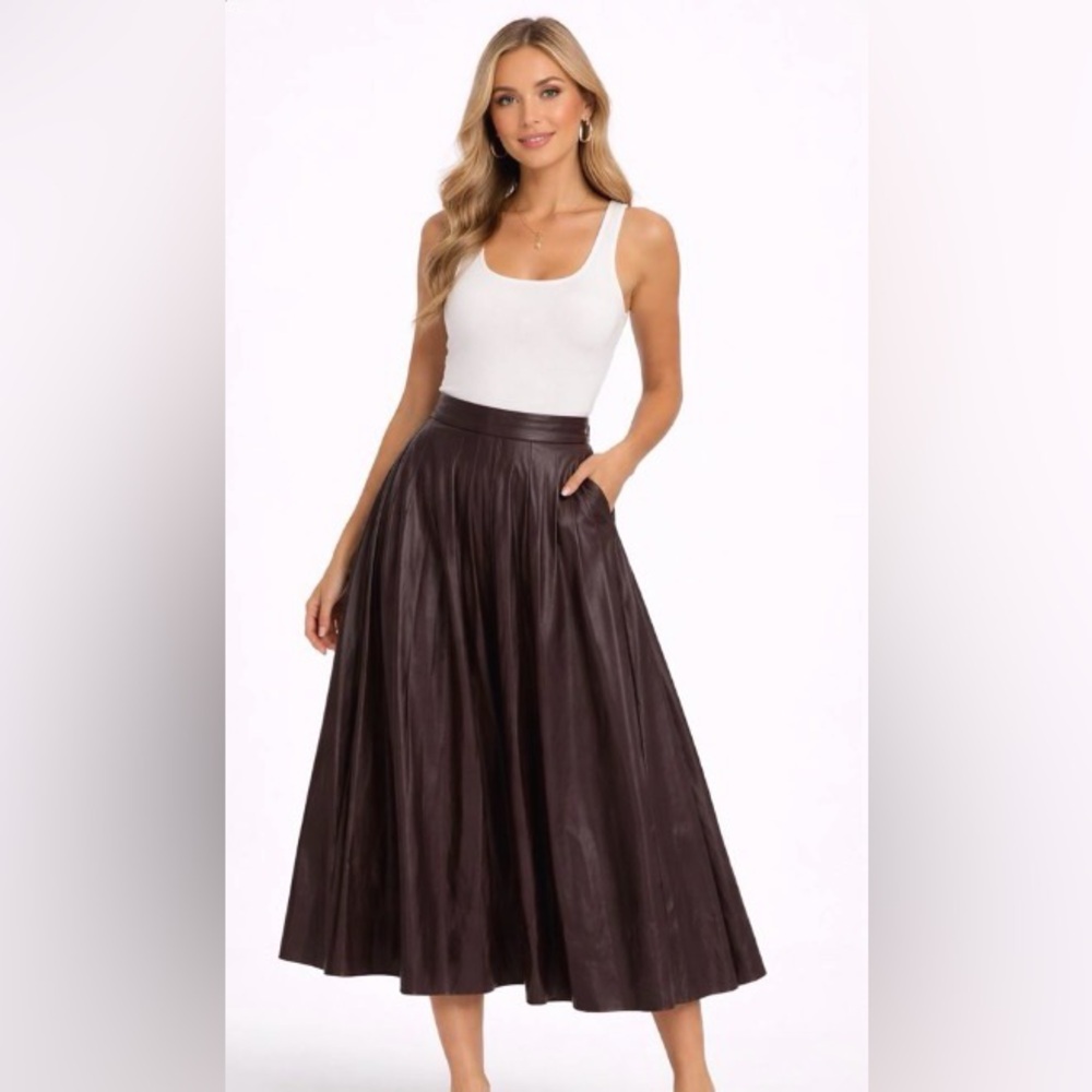 NWT ZARA $79 Women's Pleated Chocolate Brown Skirt